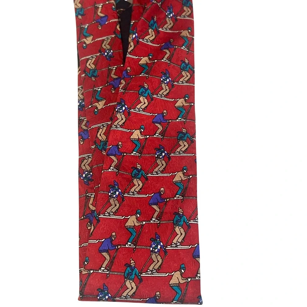 Robert‎ Talbott Nordstrom Mens Silk Tie Red Black Skiing Snowshoe Winter Sport